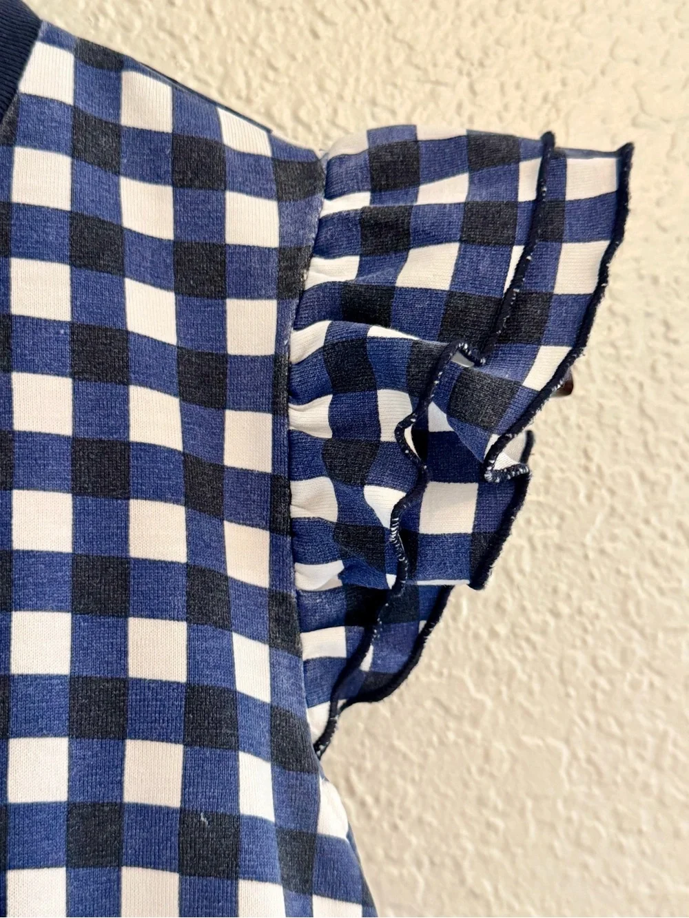 kate spade Navy and White Gingham Ruffle Sleeve Peplum Top